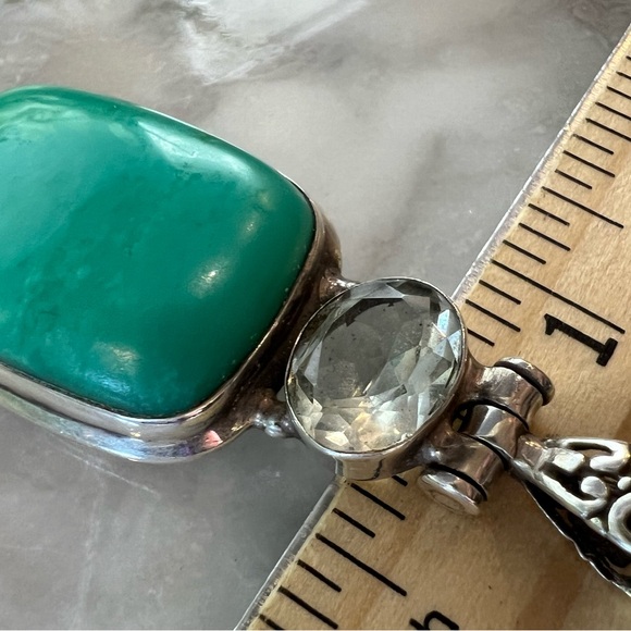 Vintage Large Turquoise & Gemstone Pendant Solid 925 Sterling Silver Handmade - Picture 17 of 17